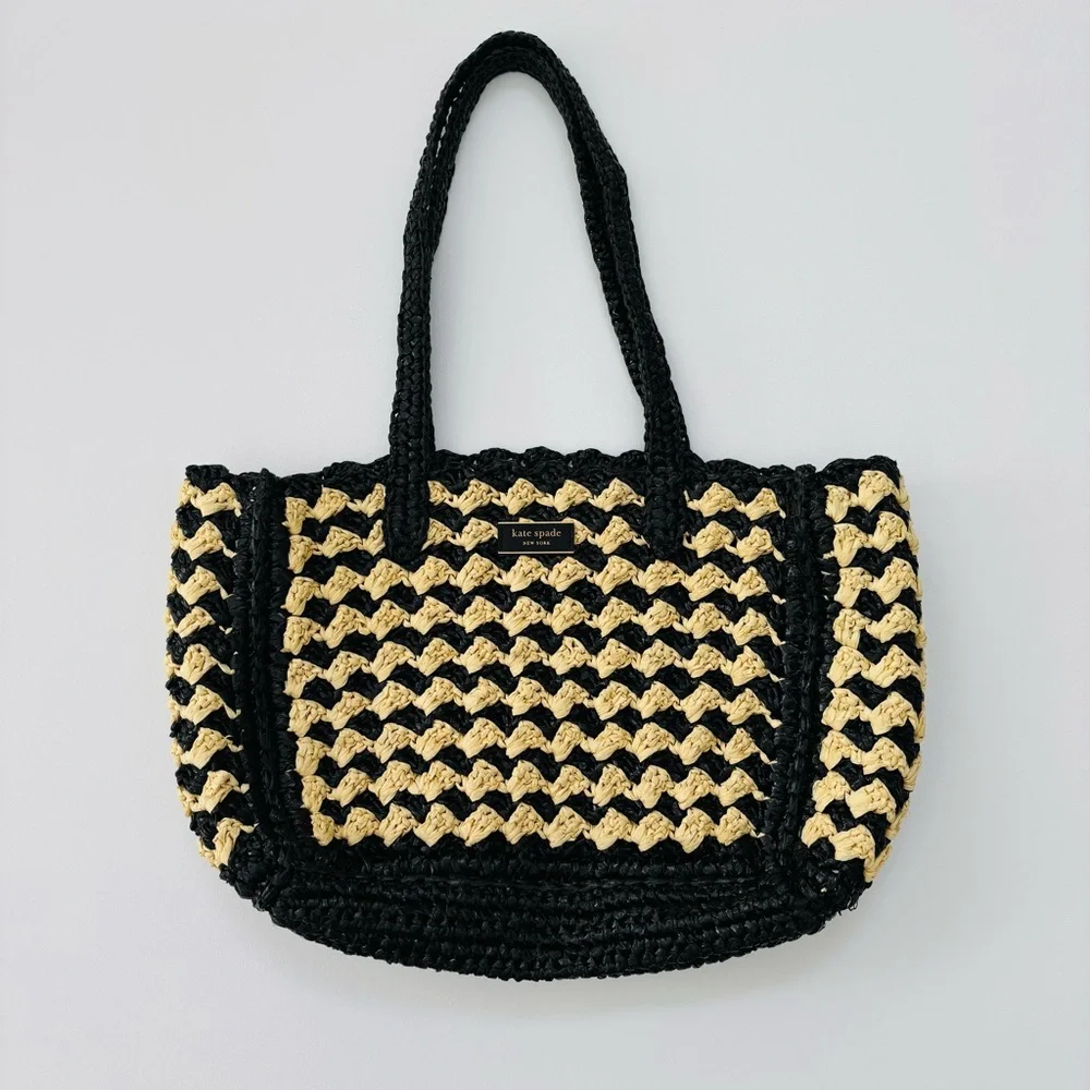 Kate Spade New York High Tide Medium Tote Bag NWOT Striped Crochet Raffia
